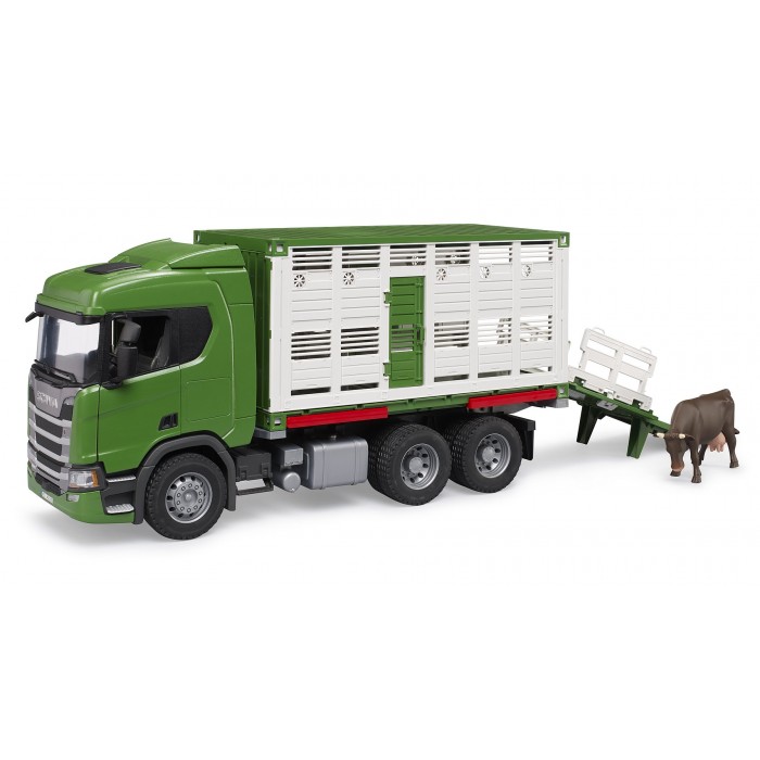 Bruder Scania Super 560R gyvulių transportavimo mašina su karve