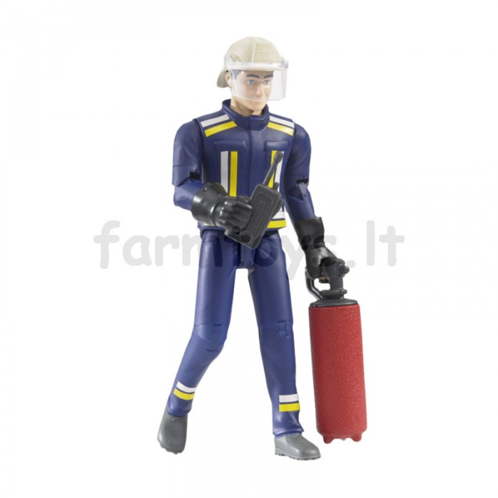 BRUDER gaisrininkas su šalmu, pirštinėmis ir priedais