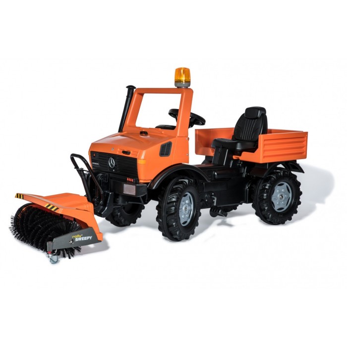 ROLLY TOYS minamas traktorius - gatvių šlavimo mašina Unimog su reguliuojama sėdyne, garsą slopinančiomis padangomis ir švyturėliu